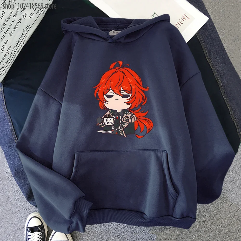 Genshin Impact Hoodies Diluc Print Hoody Hot Game Sweatshirt Women Crewneck Korean Style Sudaderas Para Mujer Cosplay Costume