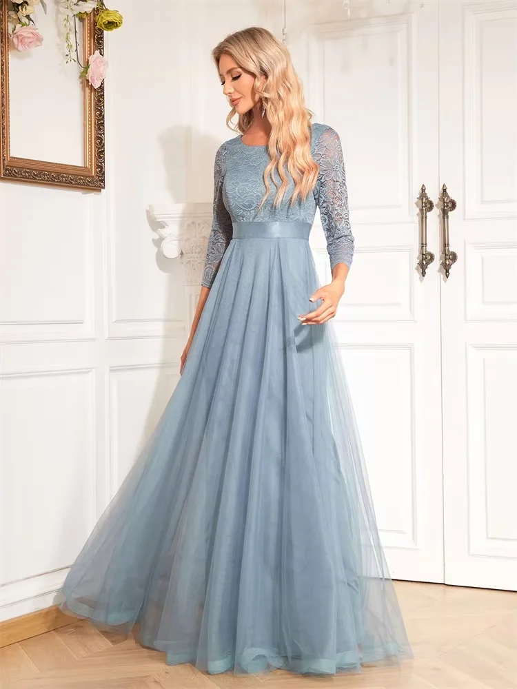 Luxuriöses blaues Brautjungfernkleid für Damen, 2025, elegantes Abendkleid mit kurzen Ärmeln, modisches Chiffon-Party-Cocktail-Brautjungfernkleid