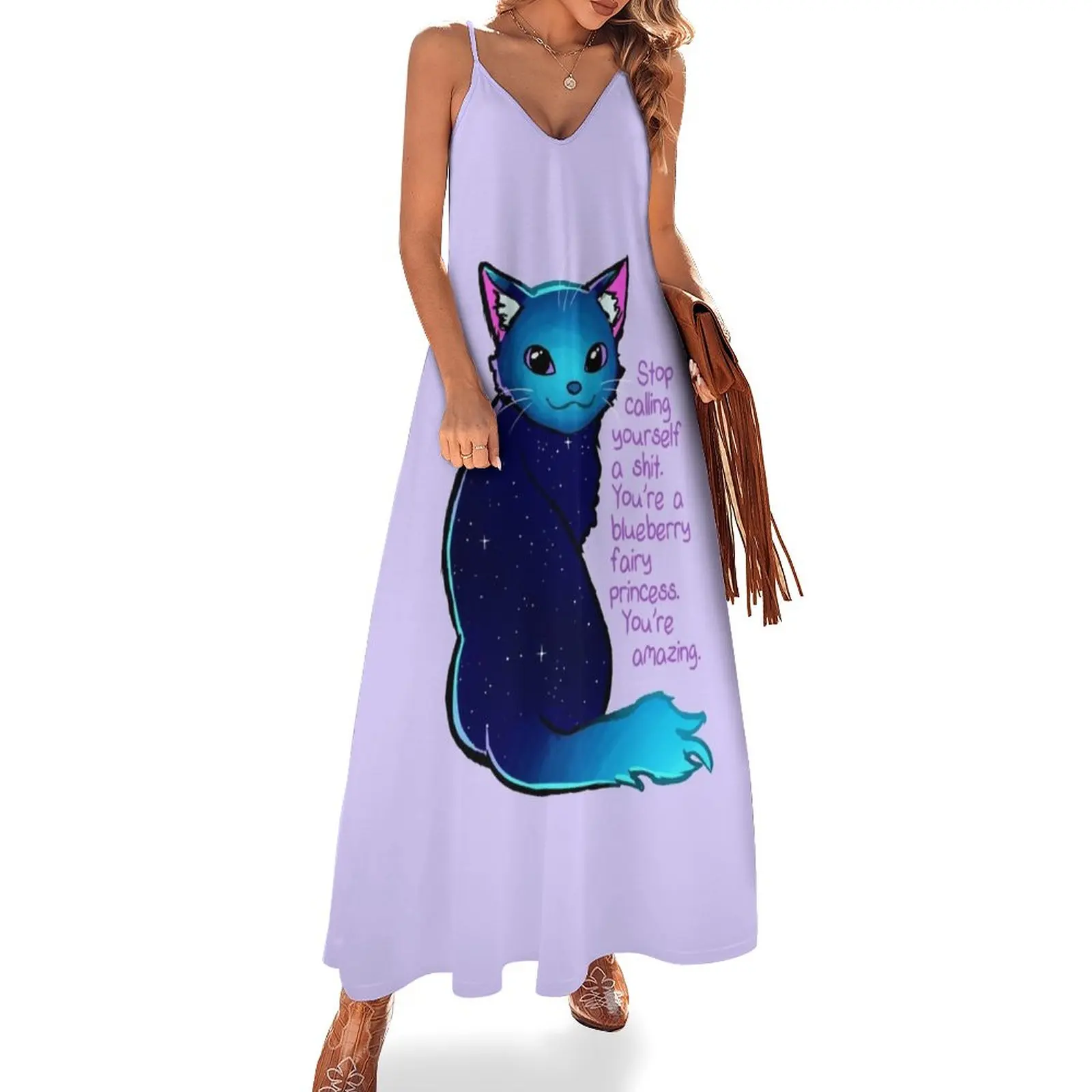 فستان أميرات خيالي من التوت الأزرق للنساء ، فستان طويل للقط بلا أكمام ، ملابس حفلات أنيقة ، مجرة ، أو