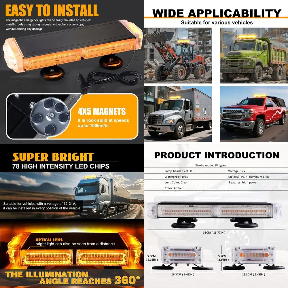 

Янтарный светодиодный стробоскоп на крыше — двусторонний мигающий маяк с магнитным основанием для транспортных средств и строительных грузовиков