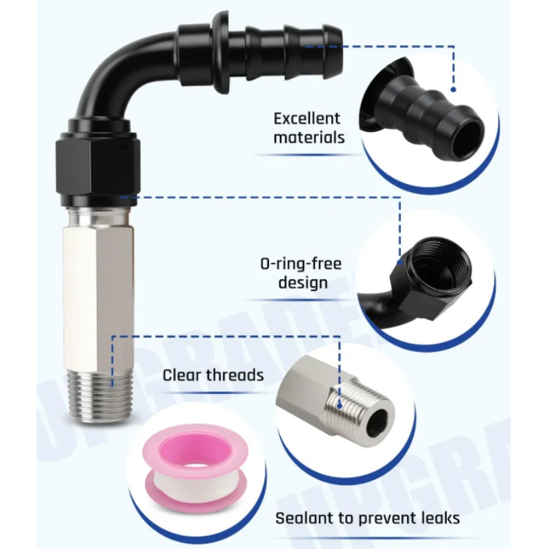 アップグレードされたヒーターホースコネクターは、ダッジラム6.7Lカミンズ2007.5+に適合、10ANプッシュロックフィッティング