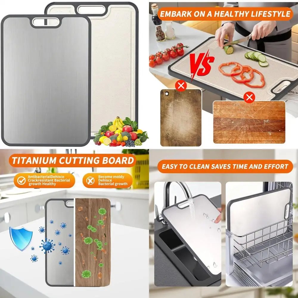 

Dual-Sided Kitchen Cutting Board: Large, Food-Grade, Pure Titanium & Wheat Straw, Non-Slip, Easy Clean
