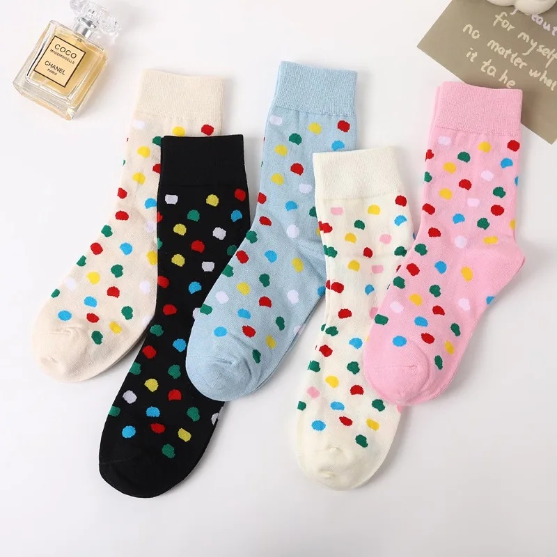 1/5 Paar neue Herbst modische vielseitige Polka Dot Mid Tube Socken süße Spitze Frauen bequeme atmungsaktive einfache Damensocken