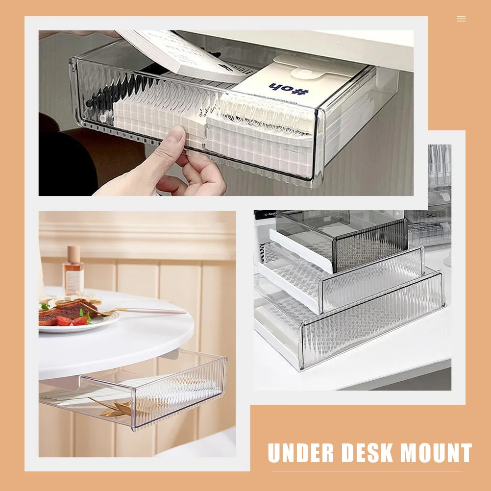 

Drawer Storage Box Desktop Organizer Under Desk Mount Hidden Sticky Drawer Plastic Stationery Compartment Pencil Case