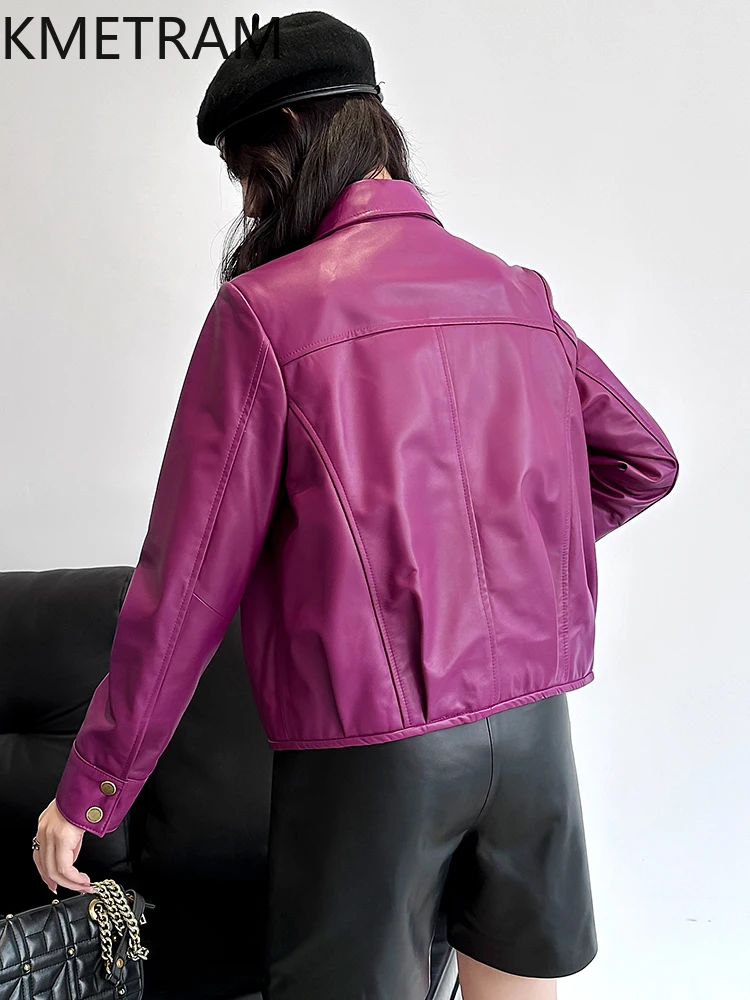 100 % obere Schicht aus Schaffelljacke für Damen, lila, Biker-Jacken aus echtem Leder, neu in Oberbekleidung, Herbstkleidung, 20225, Damen,...