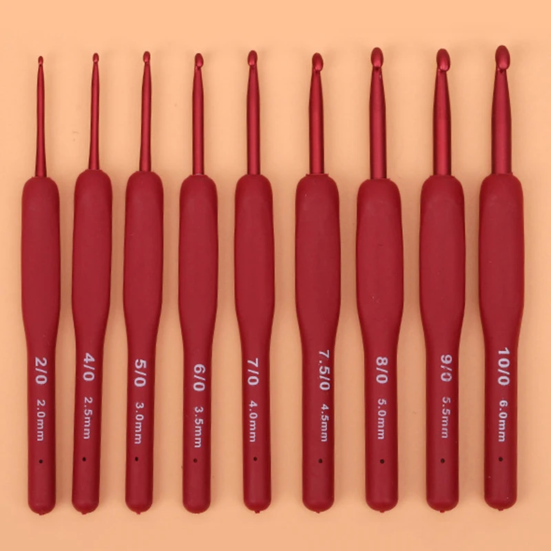 Ganchos de ganchillo de silicona TPR rojo para suéter, mango de punto, tulipán esmerilado, cabeza de gancho de aluminio, herramientas de costura de ganchillo DIY, Kit de manualidades, 1pc