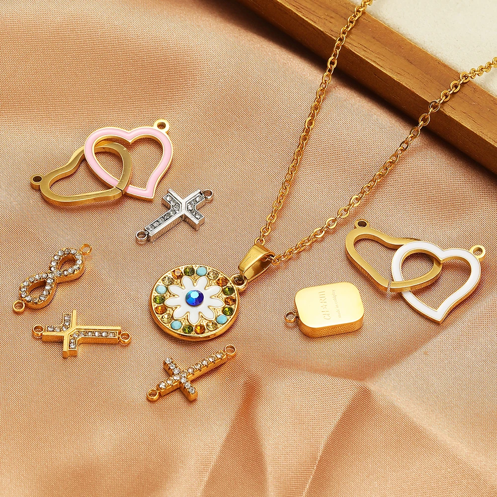 5 Stück Edelstahl-Emaille-Herz-Zirkon-Anhänger Kreuzanhänger für DIY Exquisite Damen-Halsketten- und Ohrringherstellung Schmuckzubehör – Detail 4