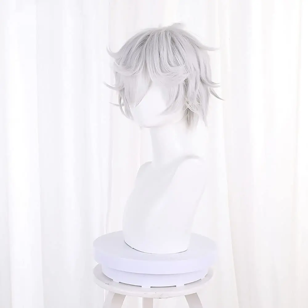 Gabimaru Wig Cosplay Anime Jigokuraku Grey White Fluffy Curled Short Hair Wigs for Men Boys Costumes Halloween Party(Gabimaru)