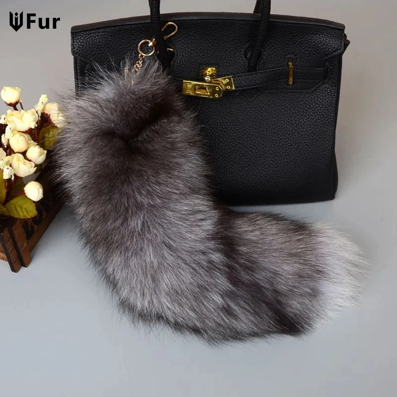 

40cm Real Fox Fur Tail Large Long Natural Fur tail Keychain Pendant Cosplay tail Cute Wolf Fox Tail Fur Car Keychains For Women