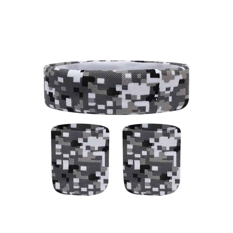 3pcs/set Mens Headband Sports Sweatband Camouflage Print Stretch Elastic Wrist Support Wristband Fitness Running Tennis Headwrap