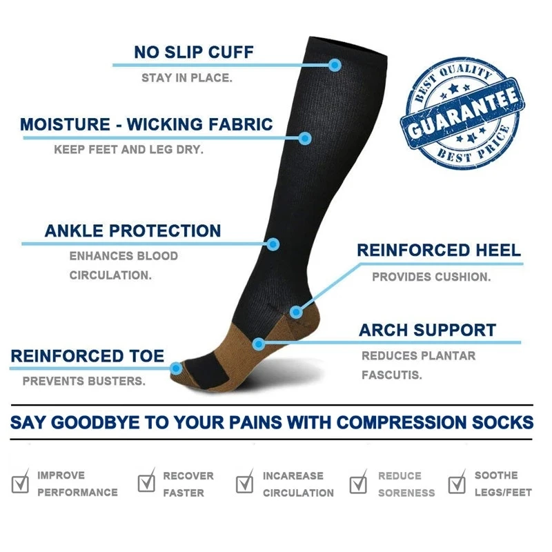 Compression Socks Men and Women Breathable Stretch Anti Fatigue Socks Sports Travel Pregnancy Edema Relief Leg Support