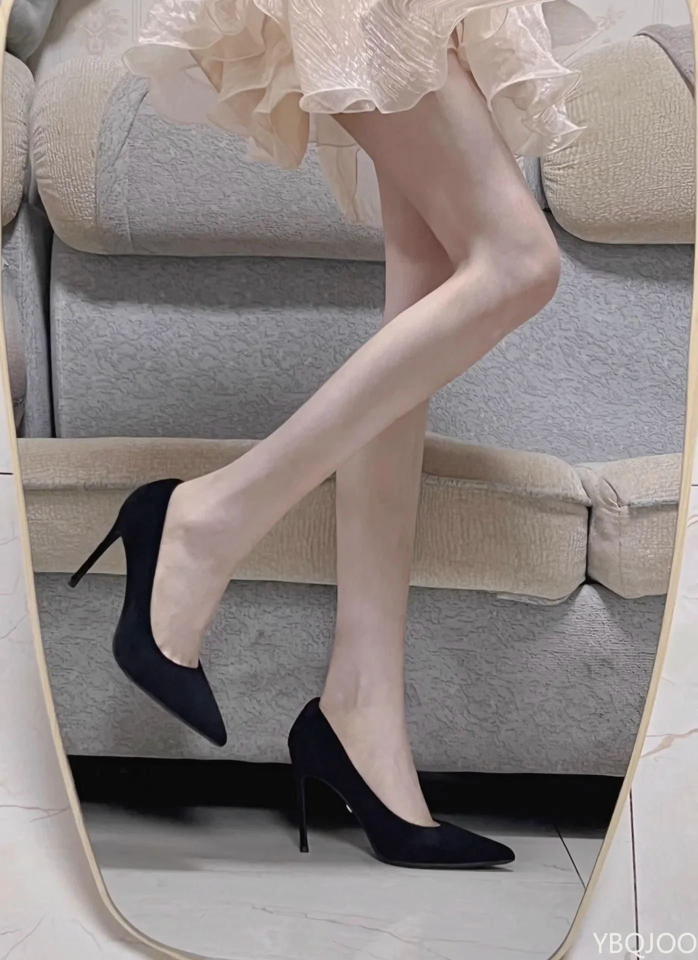 Neue modische Damenschuhe, sexy schwarze High Heels, spitze Wildleder-Pumps, elegante Etikette-Schuhe mit flachem Schaft, Mujer Zapatos – Detail 9