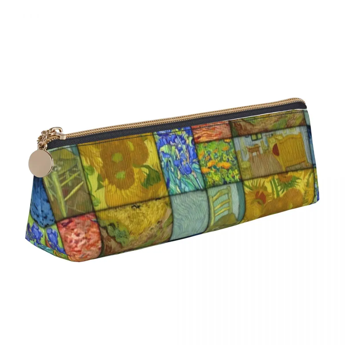 van gogh colcha padrao de couro case lapis girassois iris retro ziper caixa lapis escola para adolescentes triangulo caneta bolsa 01