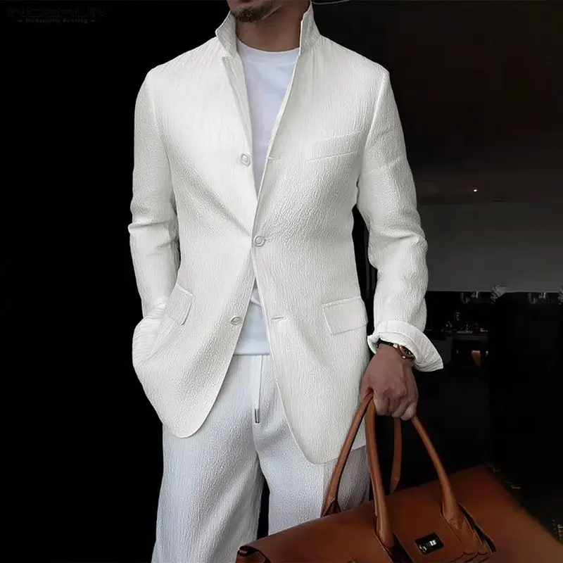 

INCERUN Men Blazer Lapel Long Sleeve Solid Color Button Male Suit Streetwear Elegant 2025 Fashion Casual Thin Coats Men S-3XL