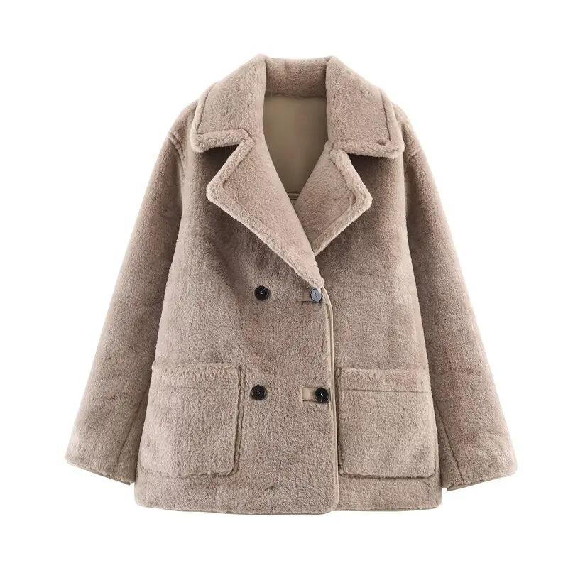 معطف جلد مزدوج الجوانب للنساء موضة خريف وشتاء جديد Sle متعدد الاستخدامات مجموعة خريف وشتاء 2025