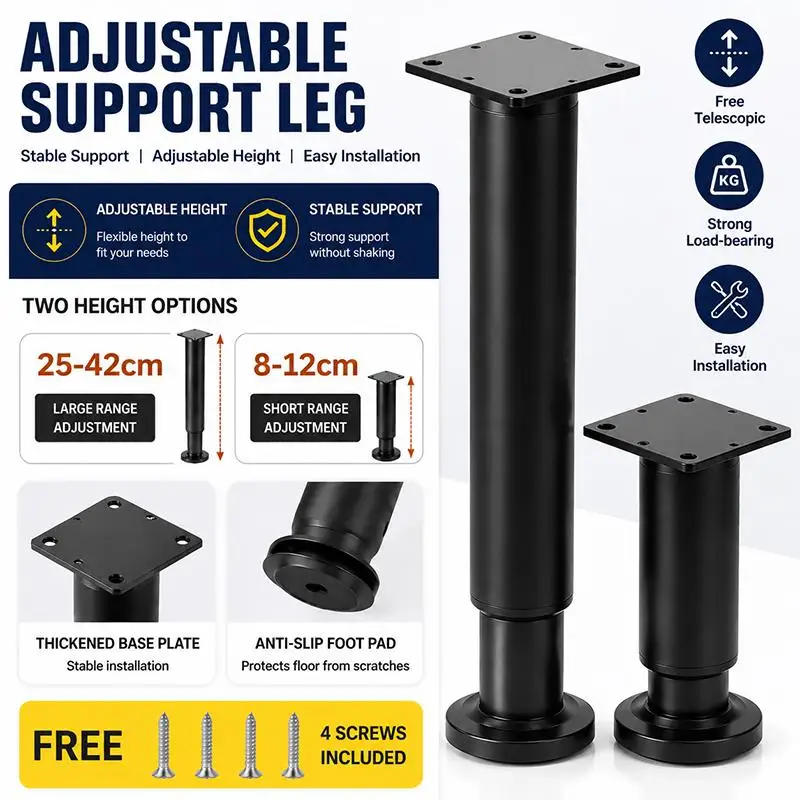 Adjustable Metal Cabint Table Legs Heavy Duty Kitchen Bed Support Sofa Furniture Legs Adjustable Support Feet