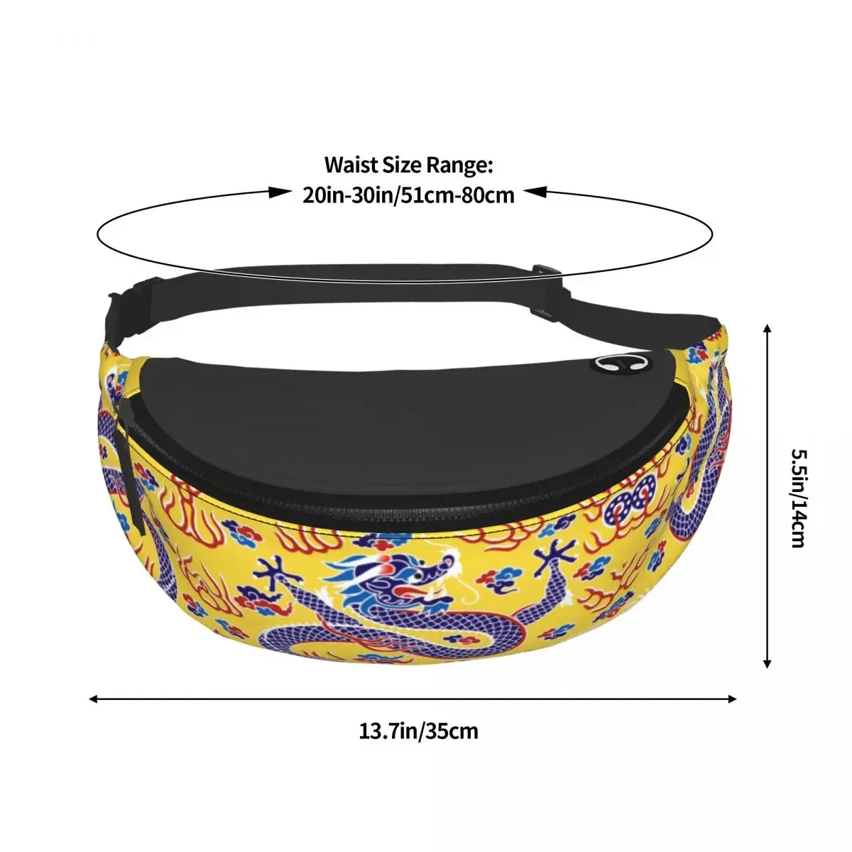 Dragon Art Fanny Bag para homens e mulheres, bolsa de cintura transversal, bolsa de dinheiro para telefone de corrida, mito asiático, estilo tradicional personalizado vintage