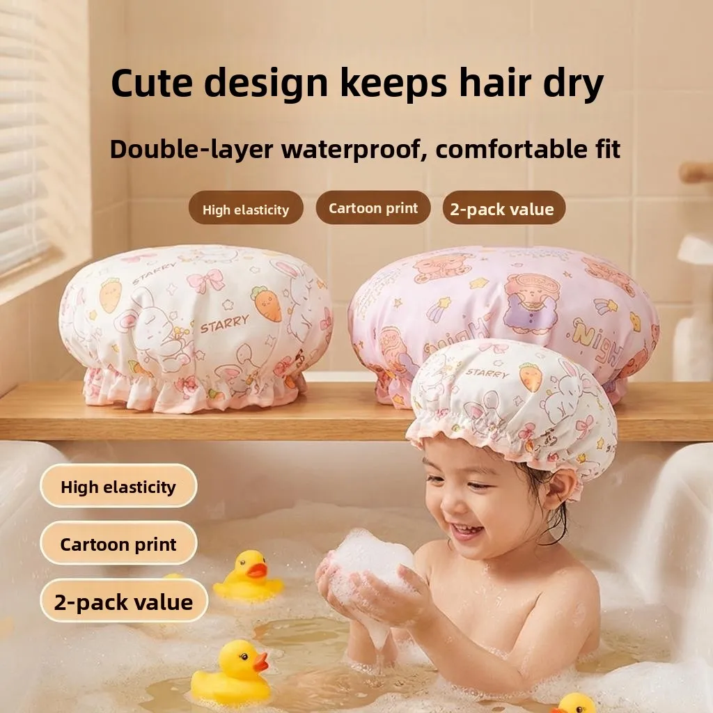 

Thickened Double Layer Bath Cap for Girls Waterproof Hair Mask Head Cover Wet Proof Bathing Tool Cartoon Style EVA Material