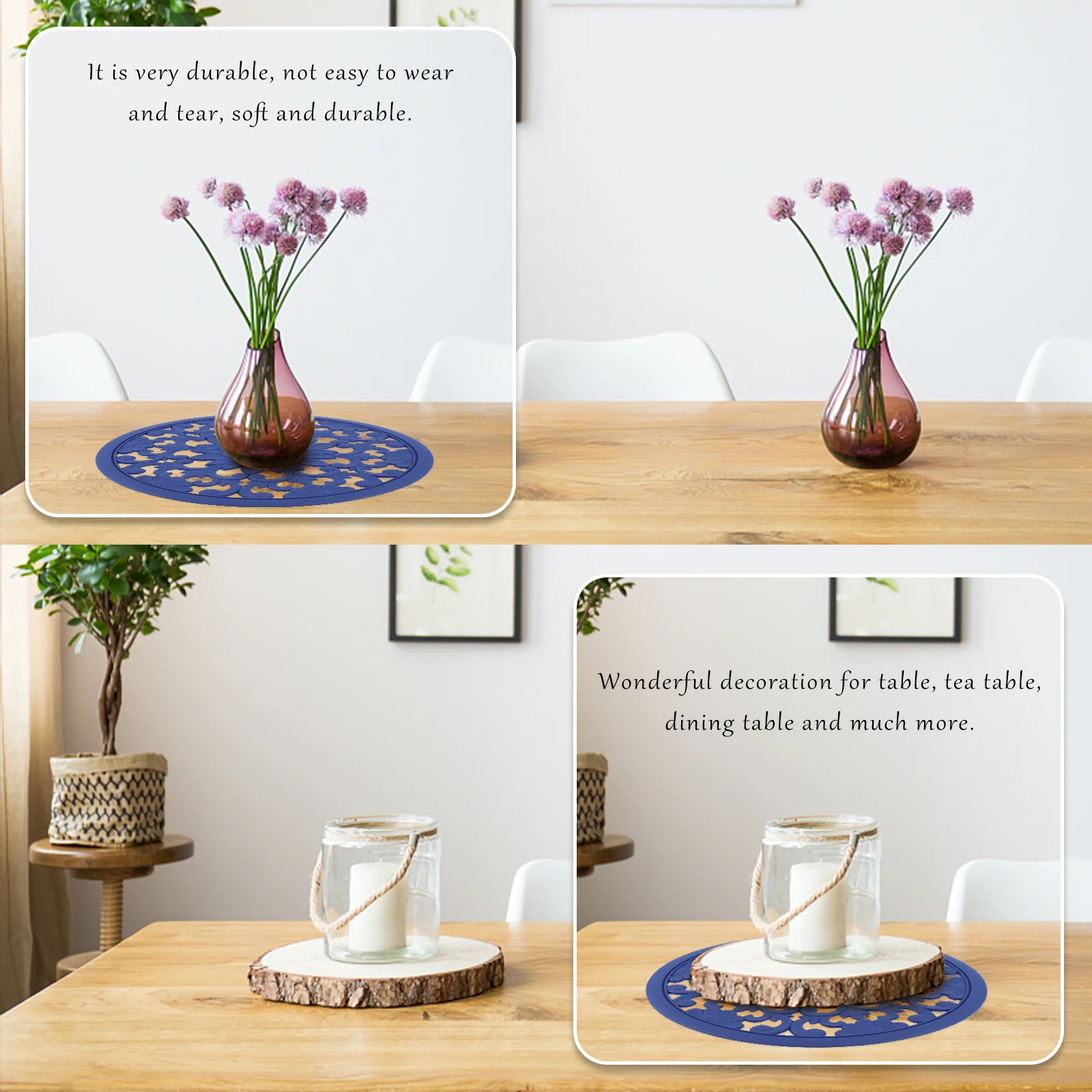 

3pcs Hollow Flower Heat Insulation Mat Thickened Silicone Non-Slip Coaster For Cups Plates Bowls Heat-Resistant Dining Table Pad