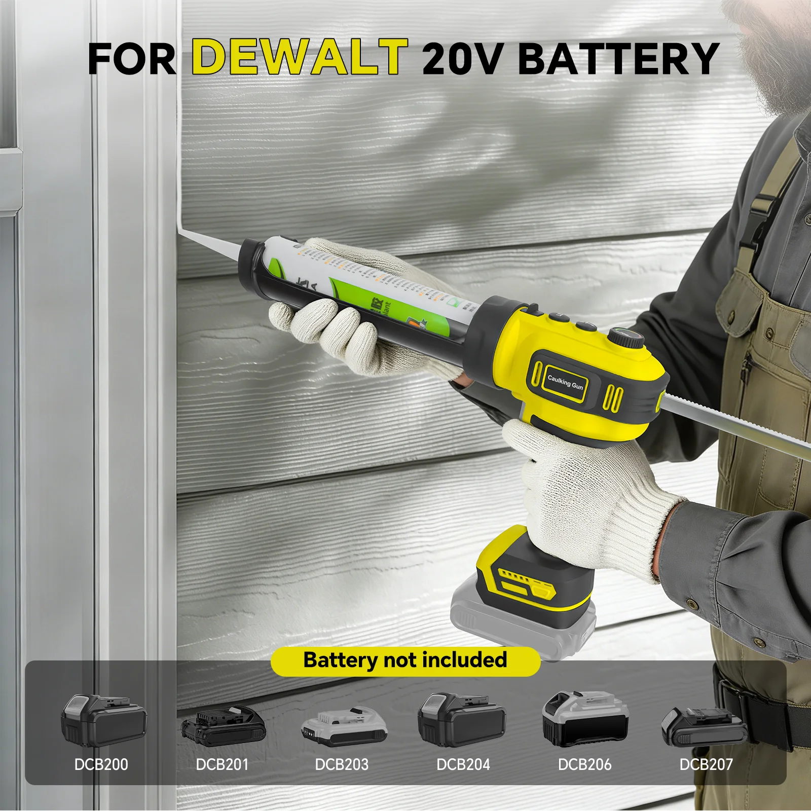 Cordless Caulking Gun Electric Silicone Gun Drip-Free Adhesive Sealant Gun Filling Sealing Power Tool for Dewalt 20V Battery Pin