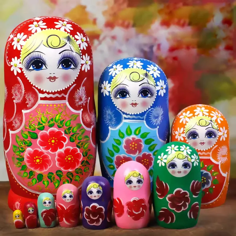 

Kids' Russian 5/6/10 layer Nesting Doll Creative Hand Drawn Children's Wooden Matryoshka Doll Toy Home Decoration OrnamentsLJ003