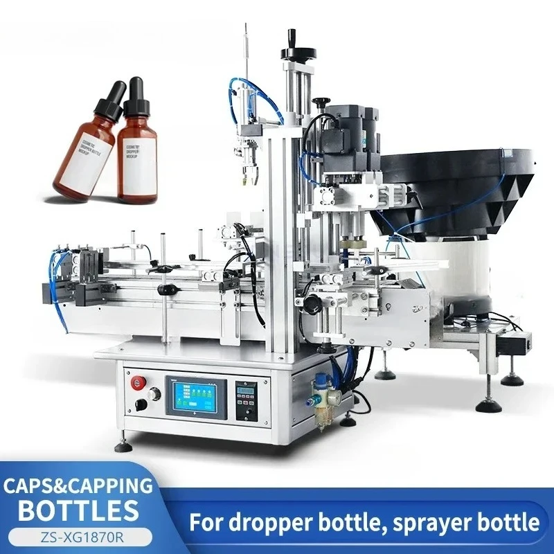 ZS-XG1870R Automatic Essential Oil Cosmetic Liquid Dropper Bottle Capping Machine Vibratory Cap Feeder Products Sprayer
