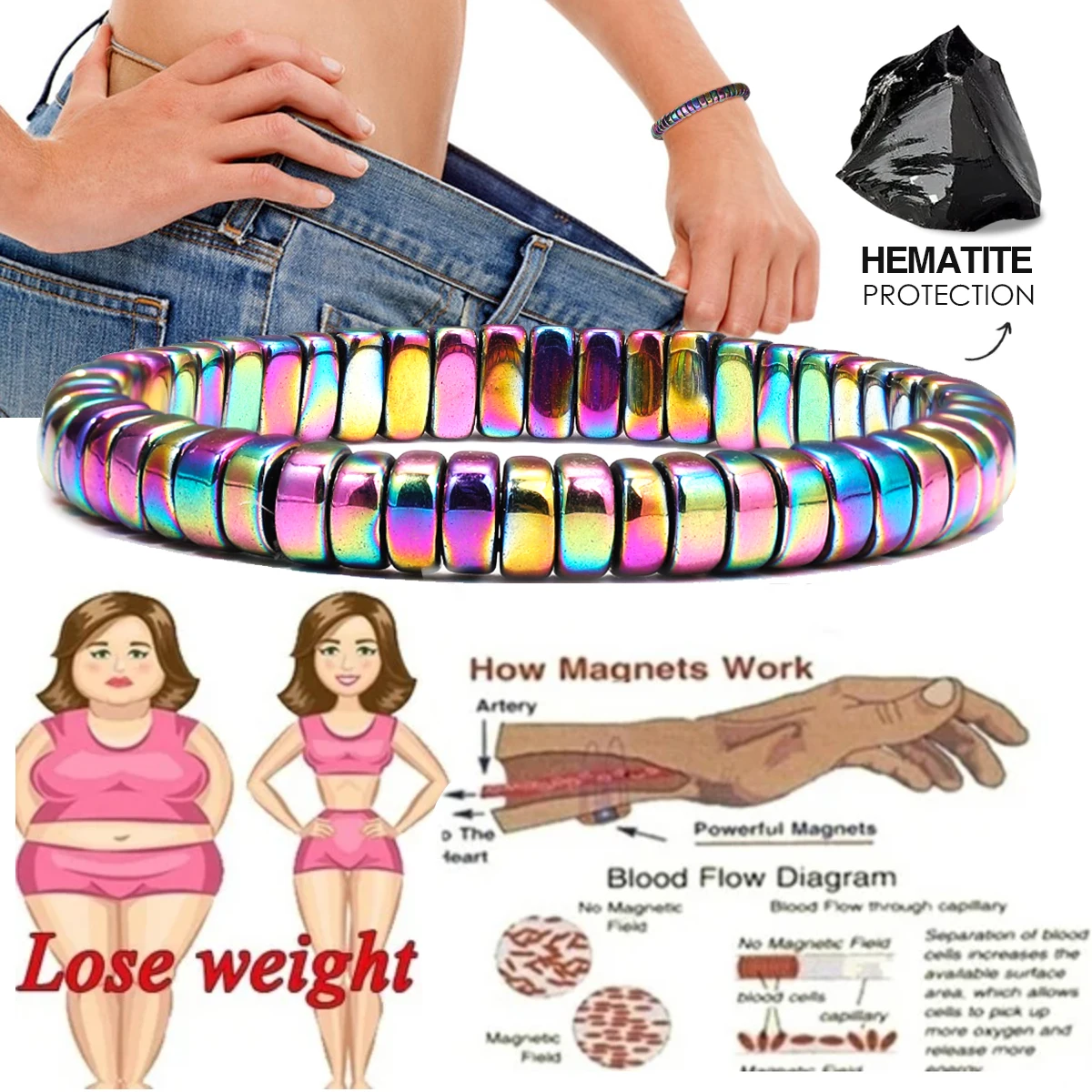 

Energy Stone Colored Hematite Bracelet Yoga Fitness Women's Bracelet Jewelry Friendship Gift Souvenir Wholesale Drop Shipping