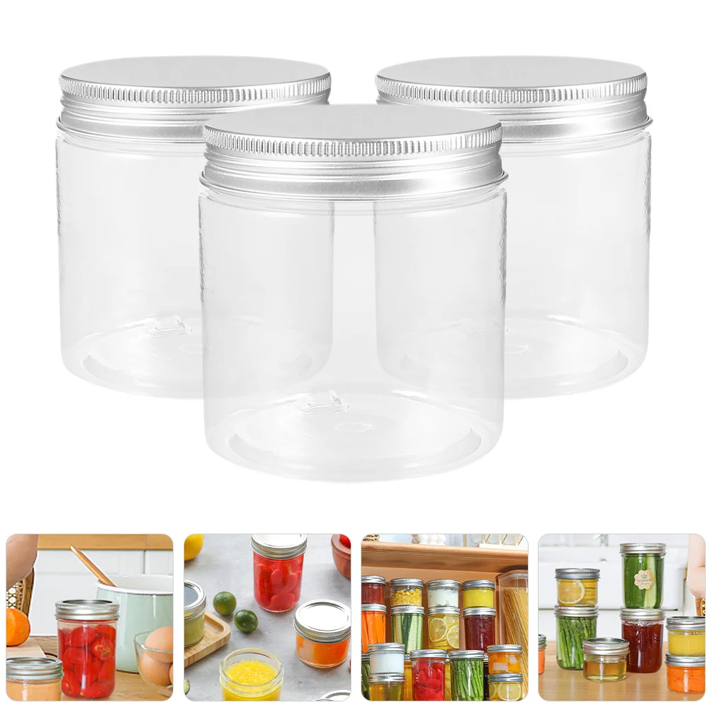 3 Pcs Aluminum Lid Mason Jars Plastic Sealing Sugar Scrub Cap Small Honey Pet Household Jam