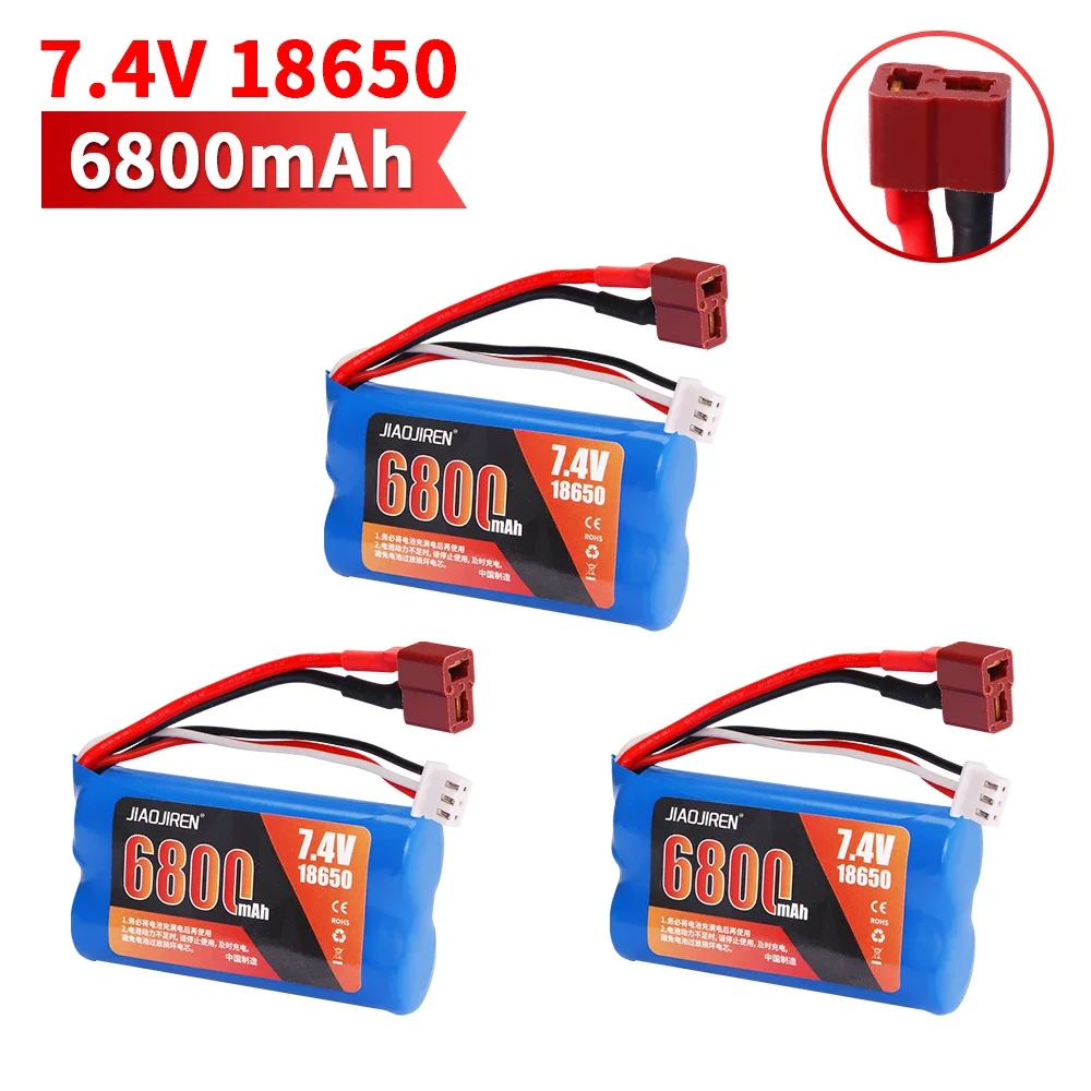 Upgrade 7.4 V 18650 6800 MAH Batterij voor Wltoys 10428/12428/12423/Q46 RC Auto Onderdelen met lader 7.4 V T plug voor Power auto