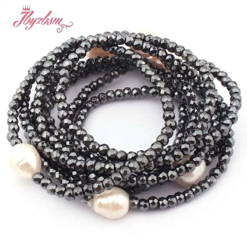 

Natural Rondelle Hematite Necklace Oval Pearl Stone Beads For Fashion Jewellery Necklace 50 Inch Free Shipping