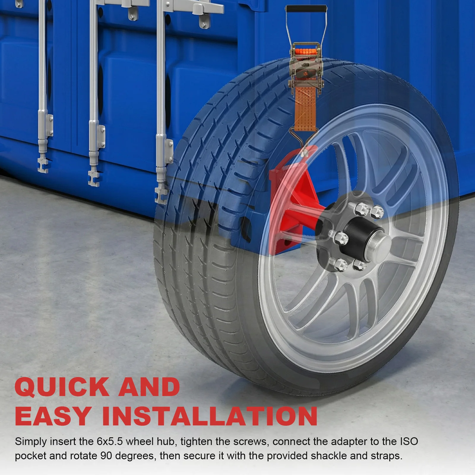 

2 Set of Container Wheel 6-Ear Wheel Kit with Ratchet Tie 22000LBS Capacity for Moving 20ft-40ft Empty Containers