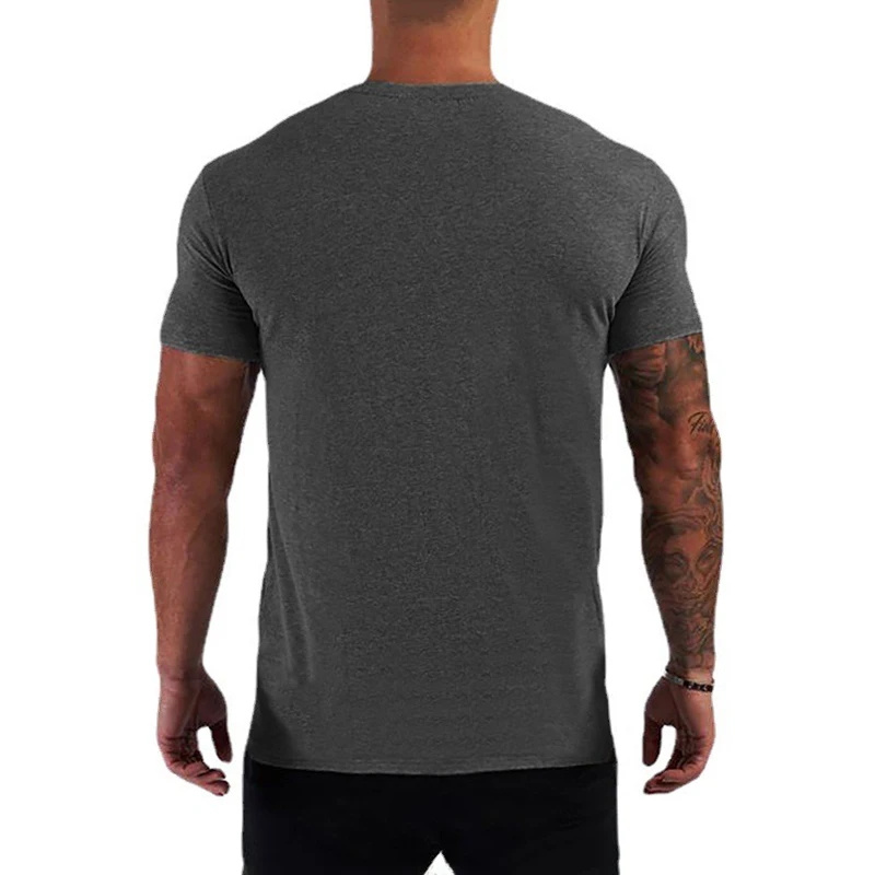 Running T Shirt Men Fashion Sports Cotton V-neck Summer Bodybuilding Workout Fitness Printed Casual T-shirt