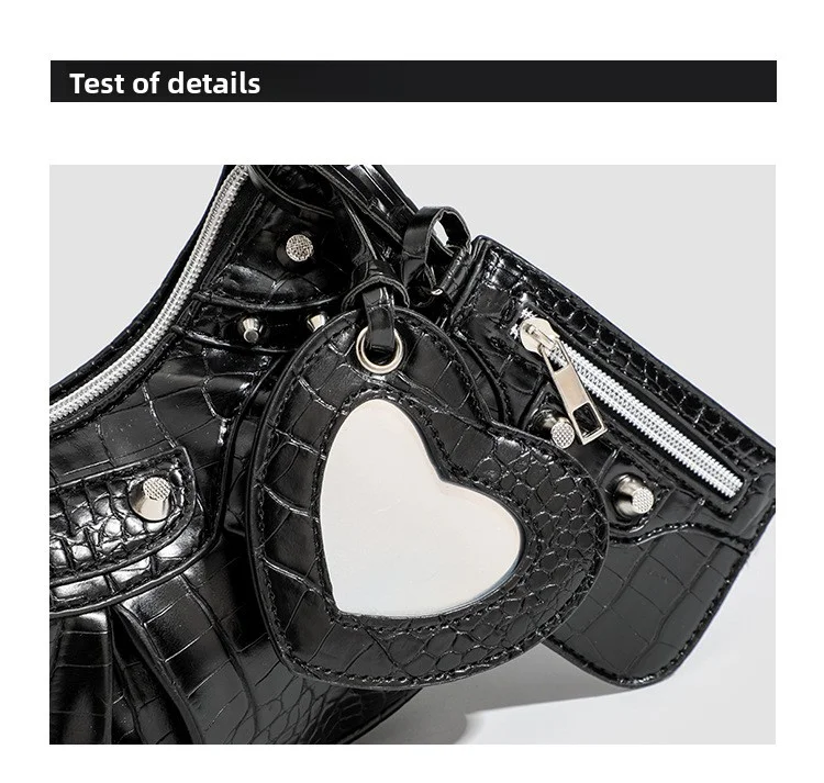 Nietenbesetzte Drei-in-Eins-Unterarmtasche, vielseitige Handtasche, Schultertasche, Umhängetasche für Damen, neuer trendiger Stil mit einem coolen und würzigen Touch. – Detail 5