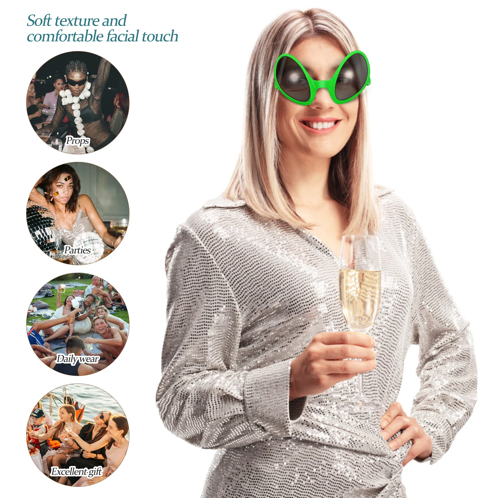 

NUOBESTY 4 Pcs Green Tinted Sunglasses for Kids Halloween Party Props Stage Performance Fancy Eye Accessories Gifts