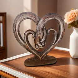 Valentine's Day Gift Heart Holding Hands Art Sculpture Wooden Wall Hanging Flat Heart Holding Hands Forever Love