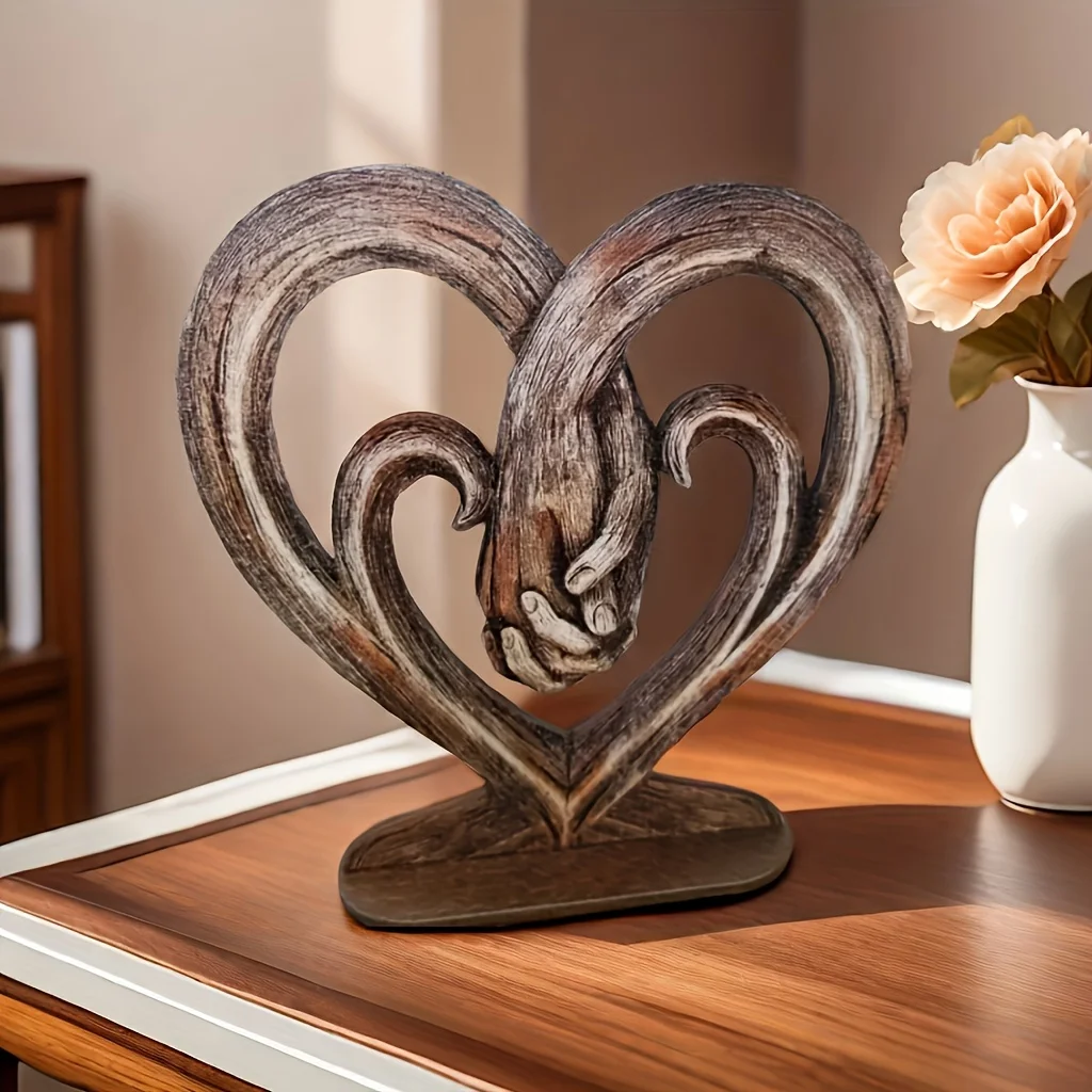 Valentine's Day Gift Heart Holding Hands Art Sculpture Wooden Wall Hanging Flat Heart Holding Hands Forever Love