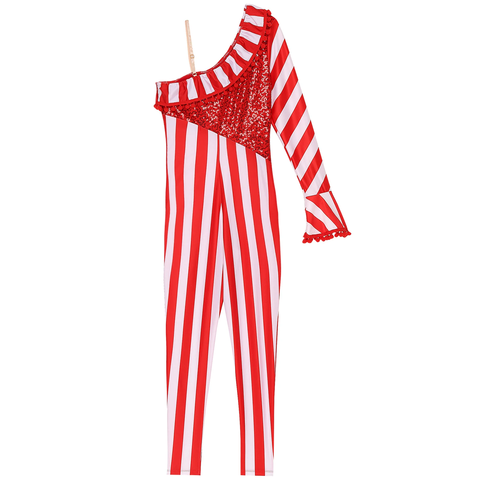 Dames Kerst Candy Cane Bodysuit Glanzende Pailletten Balletdans Turnen Turnpakje Volwassenen Cosplay Xmas Nieuwjaarsfeest Kostuum