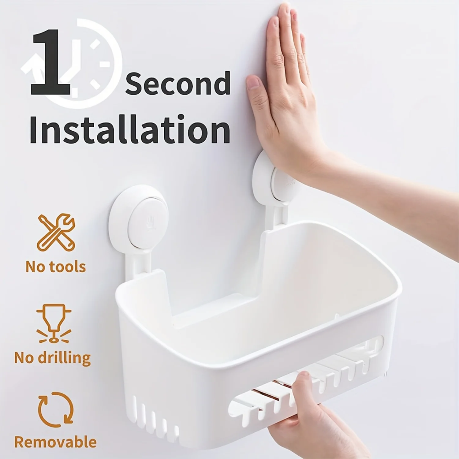 1pc Premium Wall Mounted Bathroom  Rack - Water-Resistant Shower Shelf with Suction Cup, Perfect for Cosmetic, Shampoo & Shower