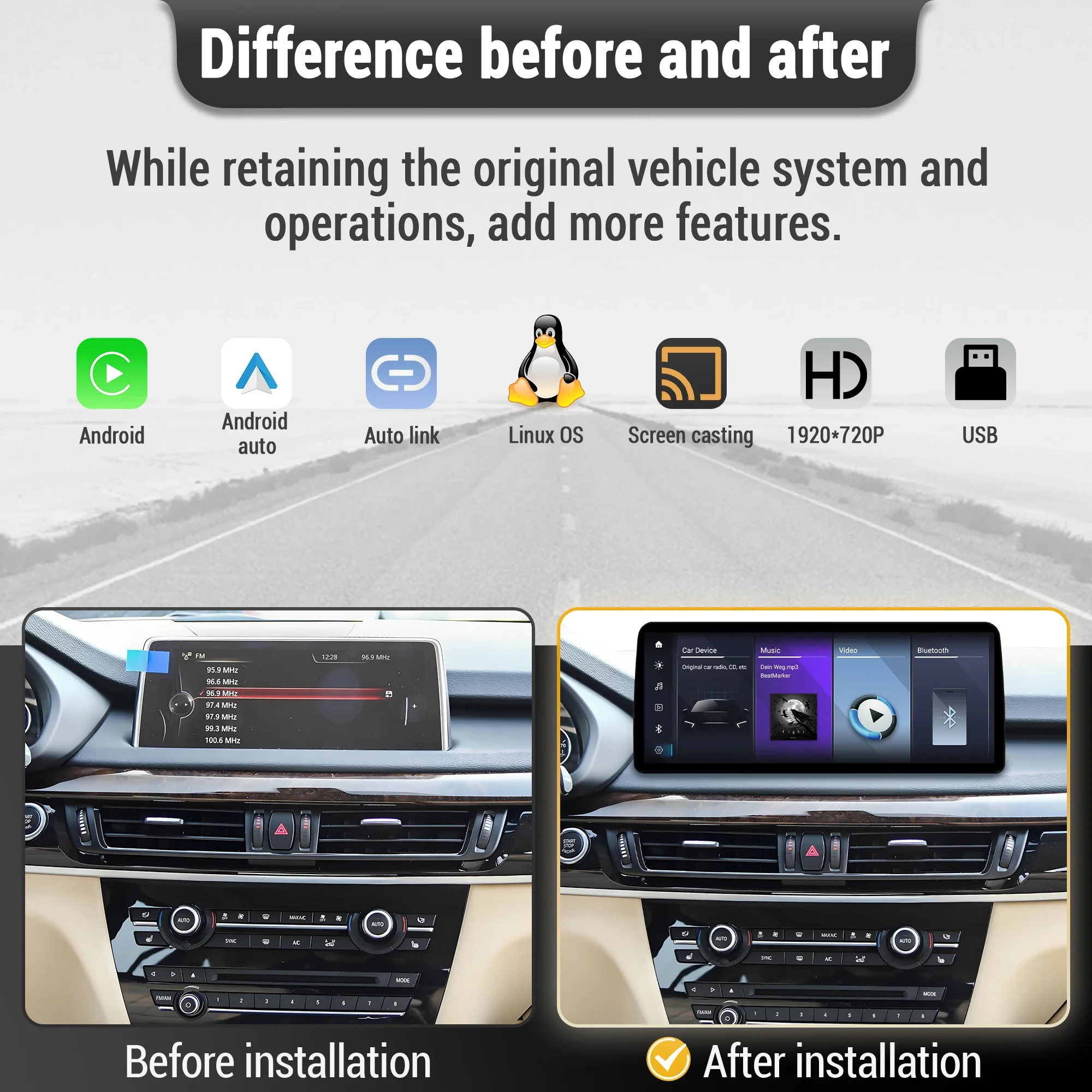 Linux Multimedia Head Unit Screen System Car Radio For BMW X5 F15 X6 F16 2014-2018 Wireless Bluetooth Carplay Navigation Screen