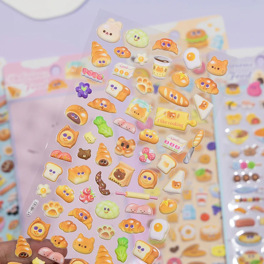 3D Japanese Sushi Bread Food Relief Stickers DIY Craft Reward Decals for Journal Scrapbook Photo Album Phone Stationery Decor