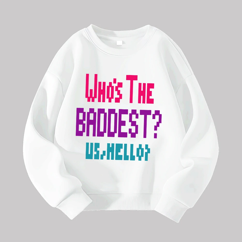 من هو الأسوأ؟ الولايات المتحدة مقابل مرحبا؟ سويت شيرت برسومات Pixel Art للرجال والنساء للجنسين، بلوفر كاجوال بياقة دائرية، ملابس شارع عصرية