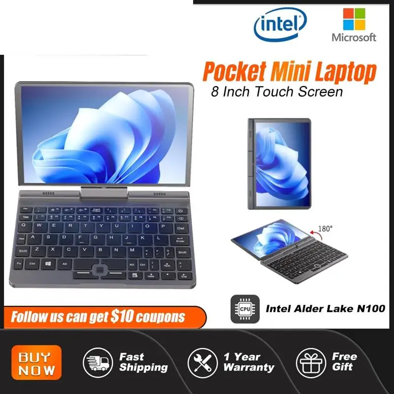 New! P8 8 Inch Mini Laptop Touchscreen Rotating 360 Degree Intel Alder N100 12GB WiFi6 Notebook Tablet PC Protable Laptops