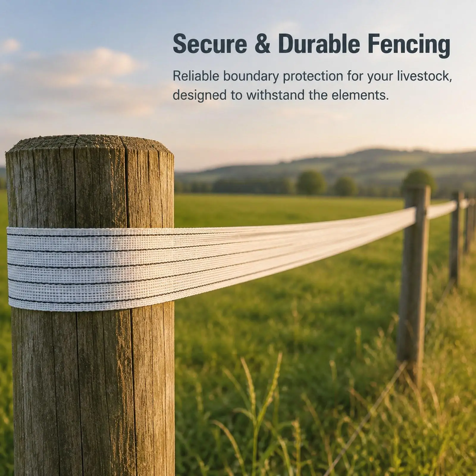 Livestock Fence Tape 2cm Wide Stainless Steel Strands High Tensile Rust Resistant for Pasture