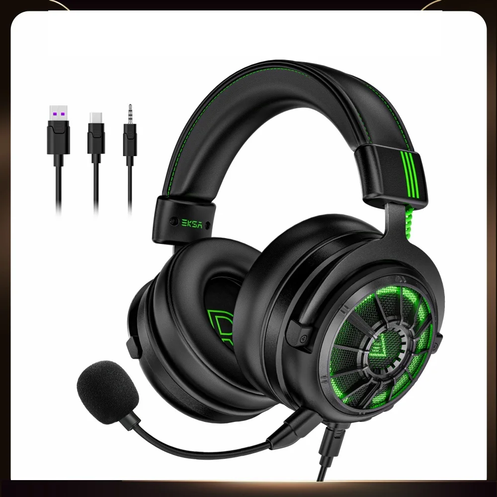 To Wired Headset Gamer 7.1 Surround Gaming Headphones for PC/Xbox/PS4 with Mic ENC Call Noise Cancelling Earphones E5000 Pro