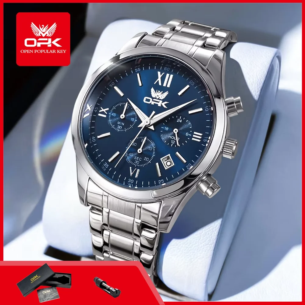 

OPK 6052 Chronograph Men's Watches Waterproof Luminous Auto Date Steel Strap Original Quartz Wrist Watches For Man