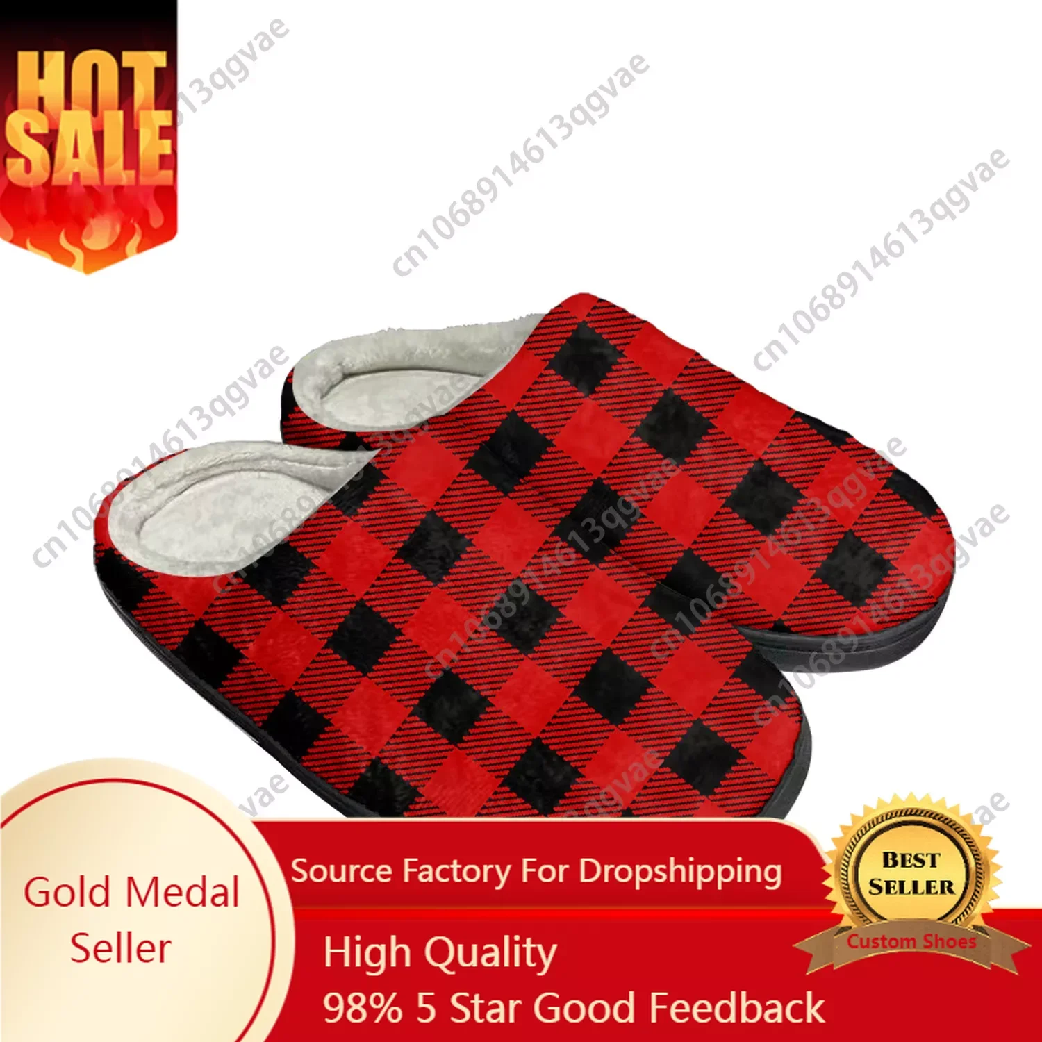 

Buffalo Plaid Pattern Home Cotton Custom Slippers Mens Womens Sandals Plush Bedroom Casual Keep Warm Shoe Thermal Slipper Black