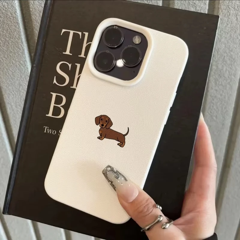 Phone Case For iPhone 11 12 13 14 15 16 17 Pro Max XS X XR 16E 16 Plus 17 Air Minimalist Brown Dachshund Pattern Soft TPU Cover - náhled 4