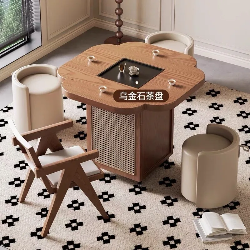 Solid wood movable tea table square tea table balcony small household chess room  square table