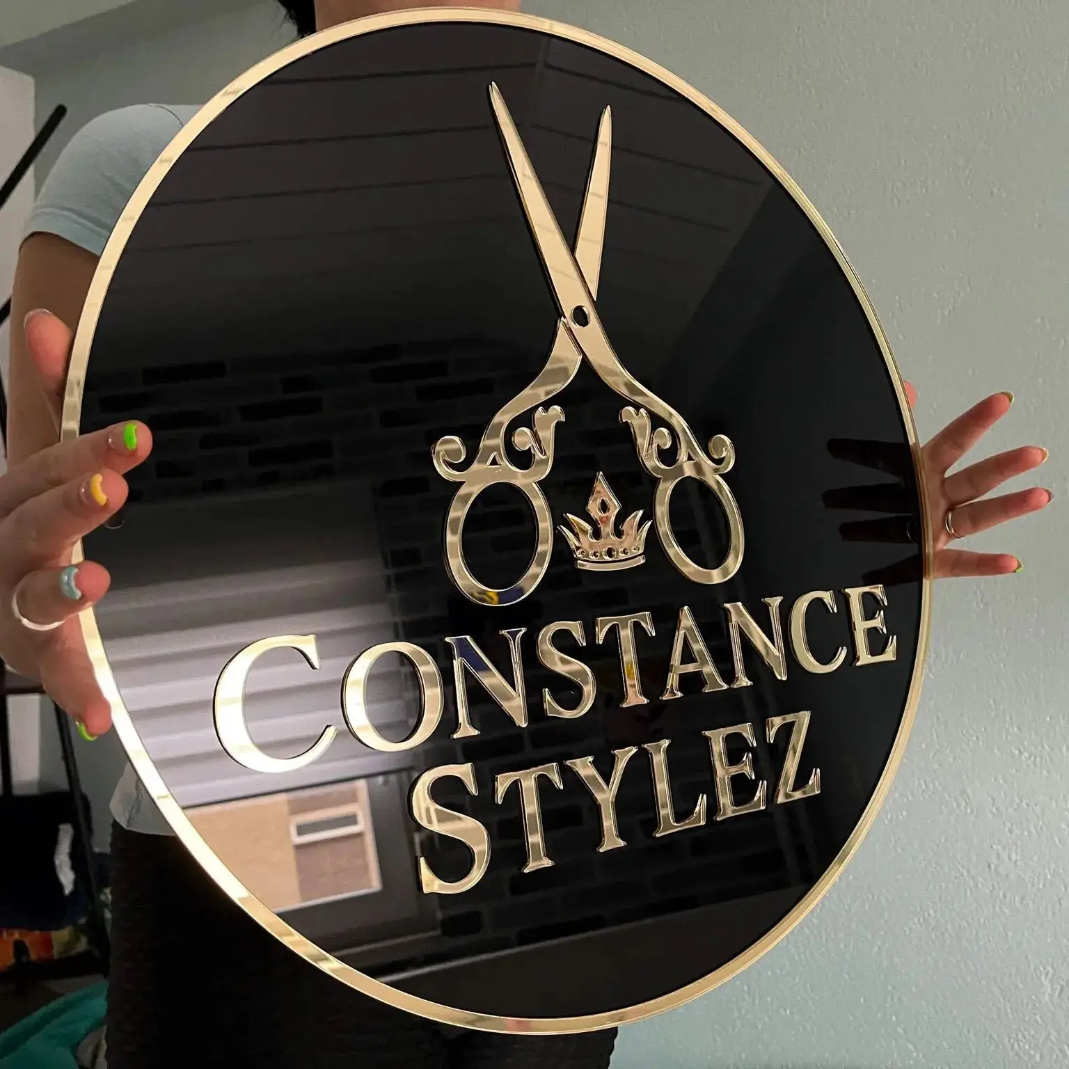Personalized Circle Acrylic Business Logo Sign Custom Hair Salon Cafe Bar Welcome Round Front Door Name Decor