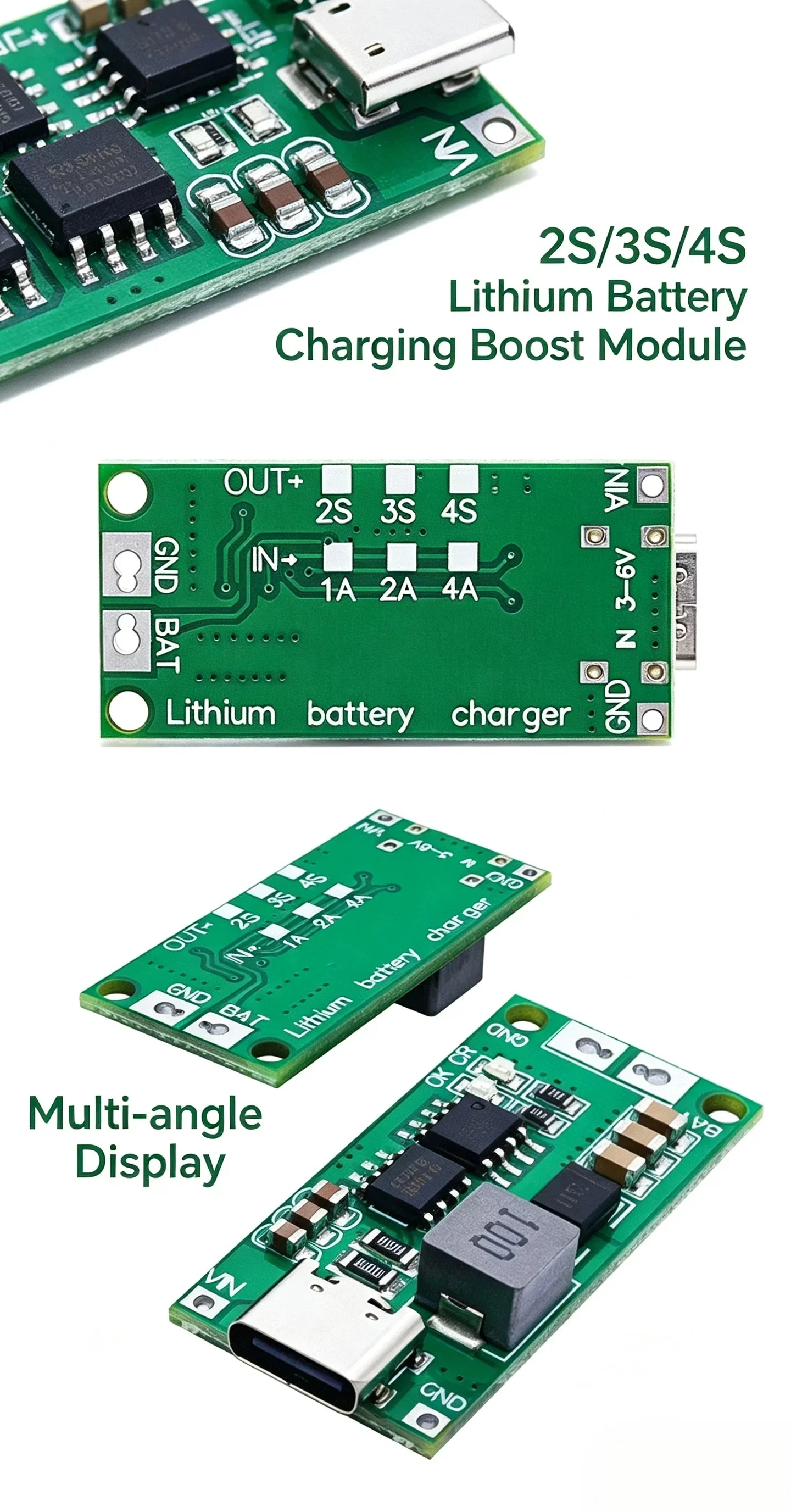 2S 3S 4S Lithium Battery Boost Charging Module Type‑C DC3‑6V Input Li‑polymer Battery Charger Board